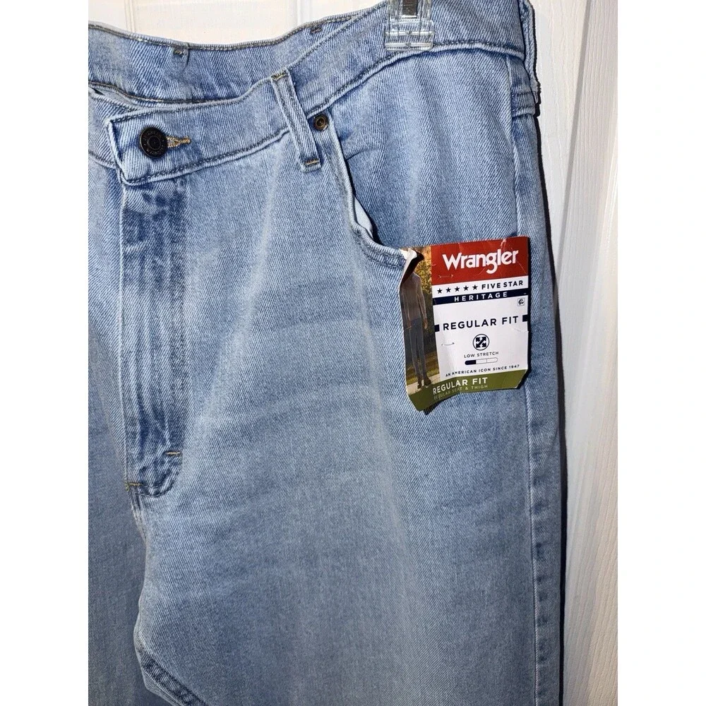 Wrangler Five Star Heritage Relaxed Fit Mens 40x32 Blue Stretch Jeans New
